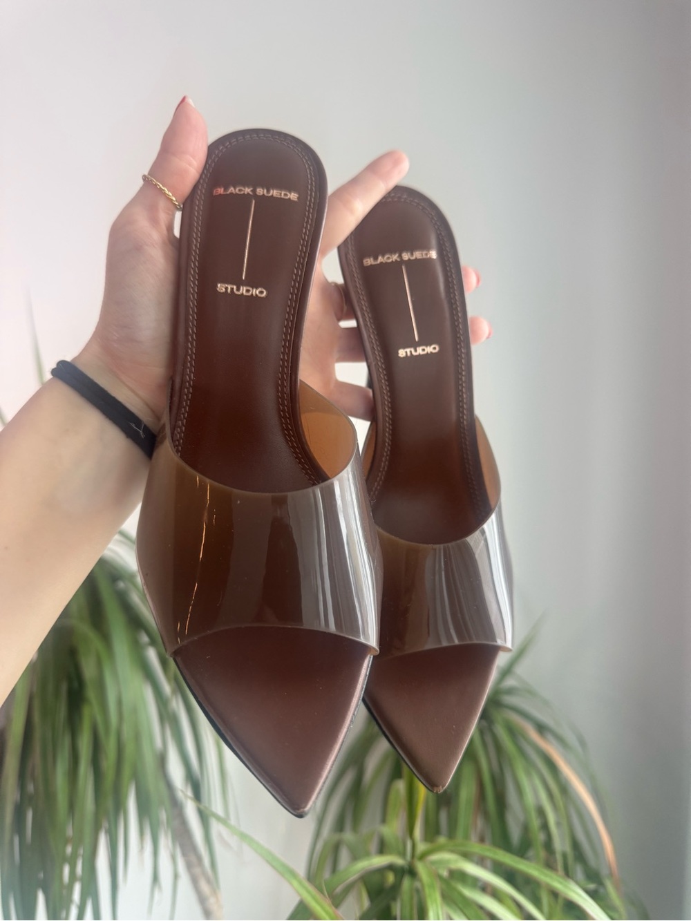 Black Suede Studio - Sample - Brown Patent Slide Mules